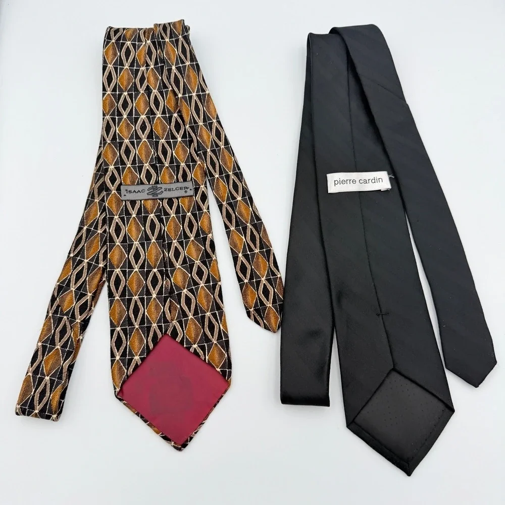 Lot of 2 Mens Ties Pierre‎ Cardin Black Stripe & Isaac Zelcer Geometric Diamond
